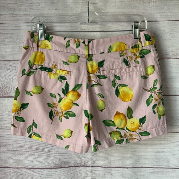 Cynthia Rowley Pink Lemon Print Chino Shorts with Pockets Cotton Blend Size 6 - Picture 4 of 13